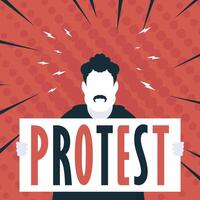 Boy with banner and text protest Pop art Flat style. illustration. vector