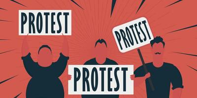 Boy with a banner in his hands and text protest Pop art Flat style. vector