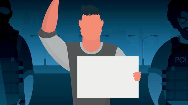 A man with an empty banner and space for your text. Flat style. illustration. vector