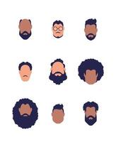 Set of faces of guys of different types and nationalities. Isolated on white background. Cartoon style. vector