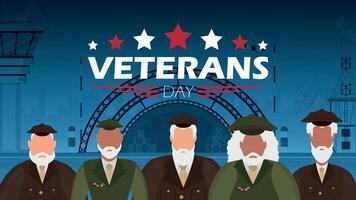 Veterans day banner with a wished man in uniform. Vector. vector