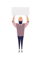 Man with blank banner isolated on white background. Pop art. Flat style. Vector