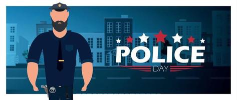 Police day poster in flat 2d style. Defender's Day. Vector. vector