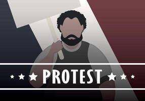 A guy with a banner in his hands on the background of the flag. Protest concept. Vector illustration.