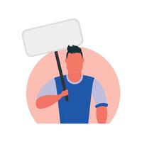 Protest concept A man with a blank banner in his hands. With space for your text. Rally or protest concept. Cartoon style. vector