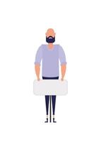 Protesting man in full growth with a banner. Strike concept. Cartoon style. vector