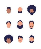 Set of faces of guys of different types and nationalities. Isolated on white background. Vector illustration.