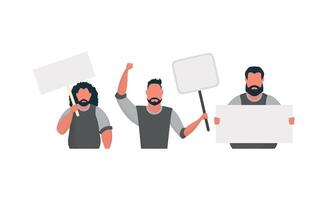 Protesting men with a banner. Strike concept. Flat style, . vector
