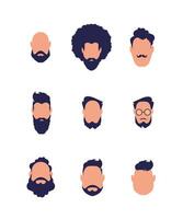 Set of faces of men of different types and nationalities. Isolated on white background. . vector
