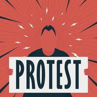 Guy with banner and protest text Pop art Cartoon style. vector