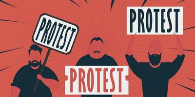 Boy with a banner in his hands and text protest Pop art Flat style. vector
