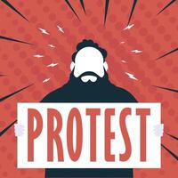 Guy with a banner in his hands and text protest Pop art Cartoon style. illustration. vector