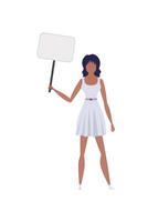 The girl is protesting with an empty transporter in her hands. Flat style. Vector illustration.