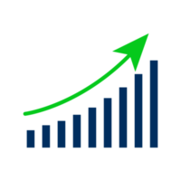 Increasing stocks icon. growing graph. bar chart. png