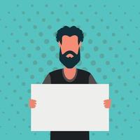 A man with an empty banner and space for your text. Pop art cartoon style. vector