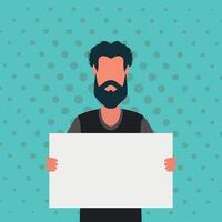 A man with an empty banner and space for your text. Pop art cartoon style. vector