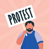 un hombre con una pancarta en sus manos. cartel de protesta. estilo de dibujos animados vector