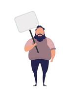 hombre con banner en blanco aislado sobre fondo blanco. arte pop. estilo plano ilustración vectorial vector