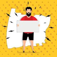 A guy with an empty banner and space for your text. Pop art. Flat style. Vector illustration.