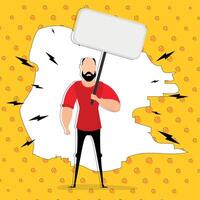 A guy with an empty banner and space for your text. Pop art cartoon style. Vector