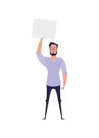 hombre que protesta en pleno crecimiento con una pancarta. concepto de huelga. estilo plano, vectorial. vector