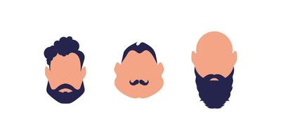 un conjunto de tres caras de hombres de diferentes tipos y nacionalidades. aislado sobre fondo blanco. vector. vector