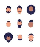 conjunto de caras de chicos de diferentes tipos y nacionalidades. aislado sobre fondo blanco. estilo de dibujos animados vector