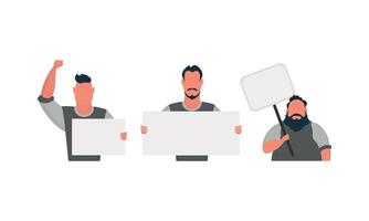 Protesting men with an empty banner. Strike concept. illustration. vector