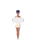 A woman is protesting with an empty transporter in her hands. Flat style. . vector