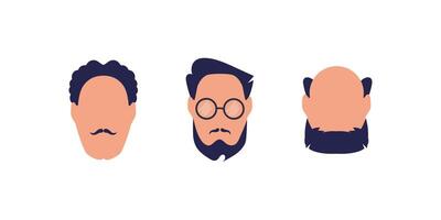 A set of three faces of guys of different types and nationalities. Isolated. . vector