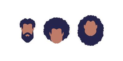 A set of three faces of guys of different types and nationalities. Isolated on white background. . vector