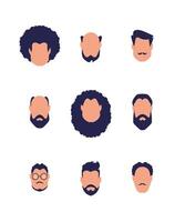 Set of faces of men of different types and nationalities. Isolated on white background. Vector illustration.