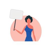 Girl With an empty banner in her hands. Flat style. Vector illustration.