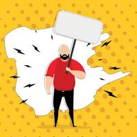 A man with a banner and space for your text. Pop art. Flat style. vector