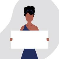 Girl With an empty banner for your text. Flat style. Vector illustration.