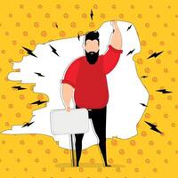 A man with an empty banner and space for your text. Pop art. Flat style. illustration. vector
