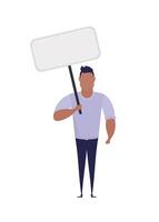 A man holds an empty banner in his hands. With space for your text. Rally or protest concept. Cartoon style, vector illustration.