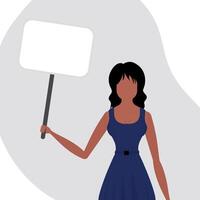 Girl With an empty banner in her hands. The concept of protest and public resistance. Vector. vector