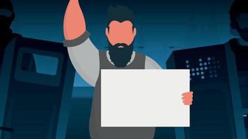 A man with an empty banner and space for your text. Cartoon style. illustration. vector