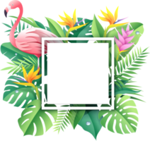 Pink flamingo on tropical leaf paper cut background png