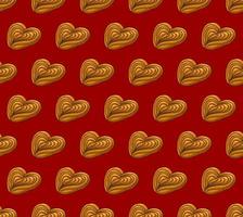 RED SEAMLESS VECTOR BACKGROUND WITH DELICIOUS BUNS IN THE FORM OF A HEART