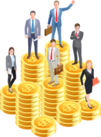Business people on gold coin stack png