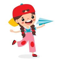 Cartoon Kid Playing With Paper Plane vector