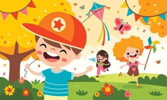 Cartoon Kids Playing At Nature vector