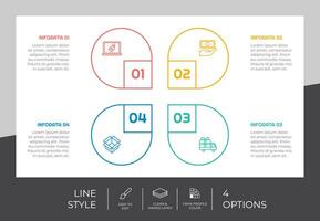 diseño de vector infográfico de opción de círculo con estilo colorido de 4 pasos para fines de presentación. La infografía de paso de línea se puede utilizar para negocios y marketing