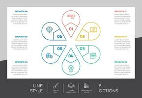 diseño de vector infográfico de opción de círculo con estilo colorido de 6 pasos para fines de presentación. La infografía de paso de línea se puede utilizar para negocios y marketing