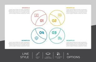 Circle option infographic vector design with 4 options colorful style for presentation purpose.Line option infographic can be used for business and marketing