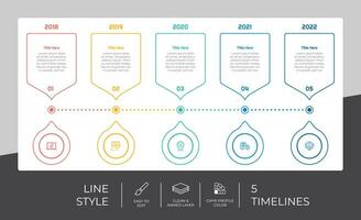 diseño vectorial infográfico de línea de tiempo de negocios de línea con un concepto colorido para la presentación. la infografía moderna de la línea de tiempo se puede imprimir en folletos y pancartas. vector