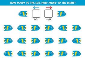 Left or right with cute sea fish. Logical worksheet for preschoolers. vector