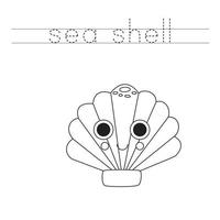 Trace the letters and color cartoon seashell. Handwriting practice for kids. vector